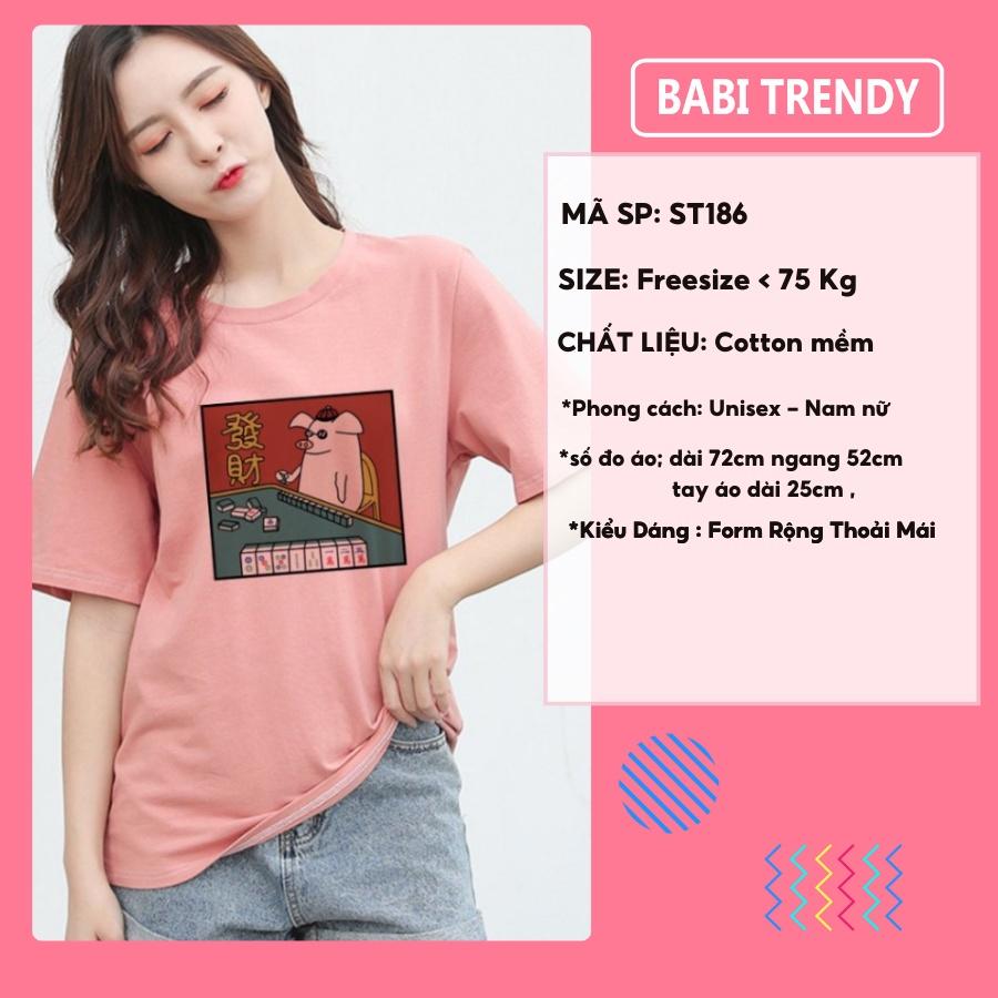 Áo thun Heo Mạc Chược unisex tay lỡ form rộng, áo phông nam nữ siêu đẹp thoáng mát – ST186 - babitrendy