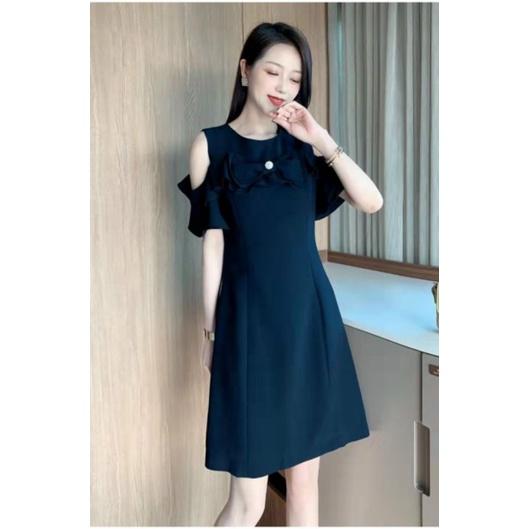 HÀNG NHẬP - ĐẦM SUÔNG LỤA TAY RỚT VAI ĐÍNH NƠ NGỰC