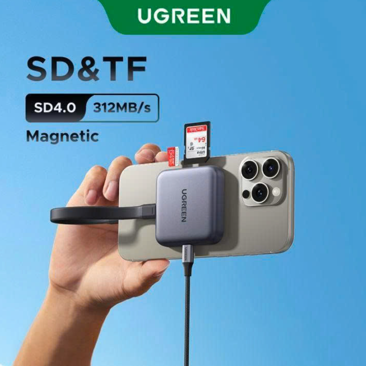Đầu Đọc Thẻ Nhớ 3in1 Type-C Ugreen 65095 CM898, Thiết kế từ tính, Tốc Độ 5Gbps, Hỗ trợ ProReshãng - Hàng chính hãng
