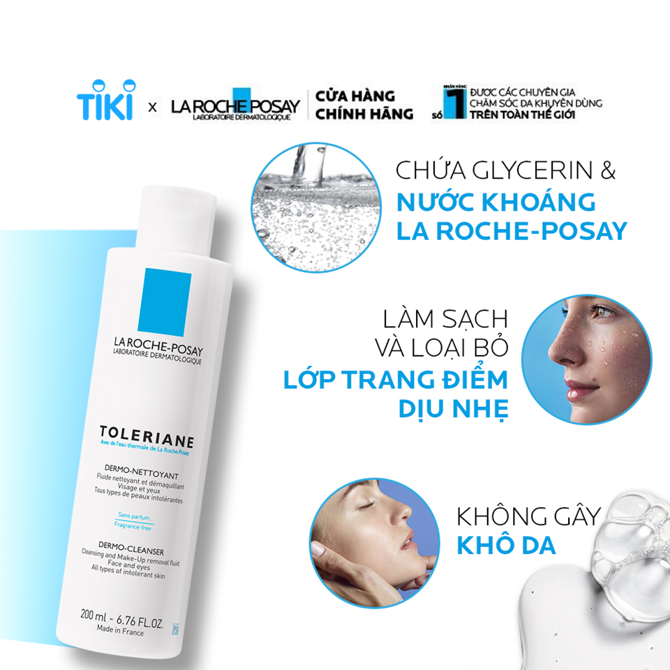 Sữa rửa mặt tẩy trang cho da quá nhạy cảm kích ứng La Roche-Posay Toleriane Dermo-Cleanser 200ml