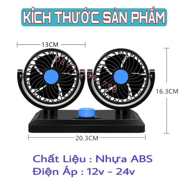 Quạt đôi mini đa năng xoay 360 độ công suất lớn dùng trên ô tô xe hơi xe tải nguồn điện 12v và 24v