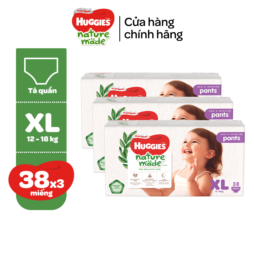 Combo 3 Tã/Bỉm quần Huggies Platinum NatureMade M58/L44/XL38/XXL26