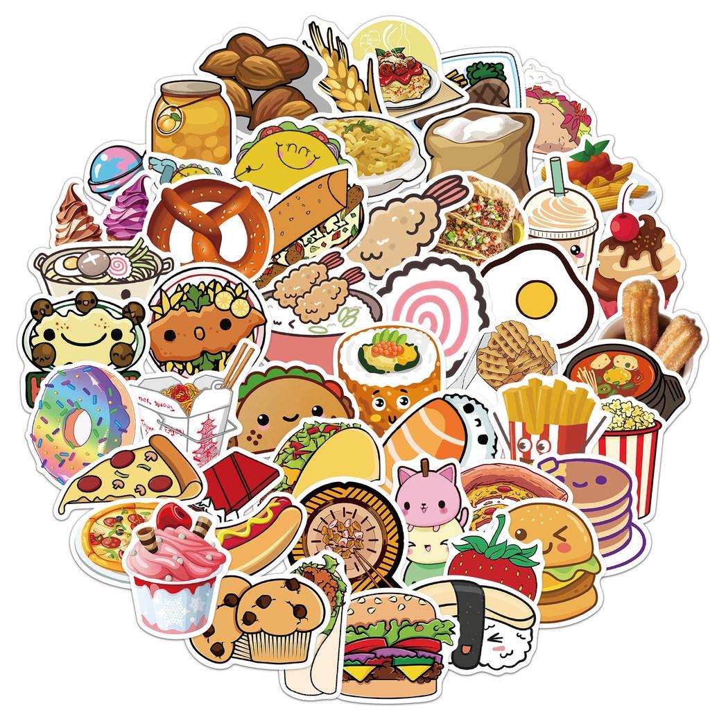 Set 50 Cái STICKER Food Chống Thấm Nước Trang Trí Điện Thoại , Laptop , Vali Siêu Cute
