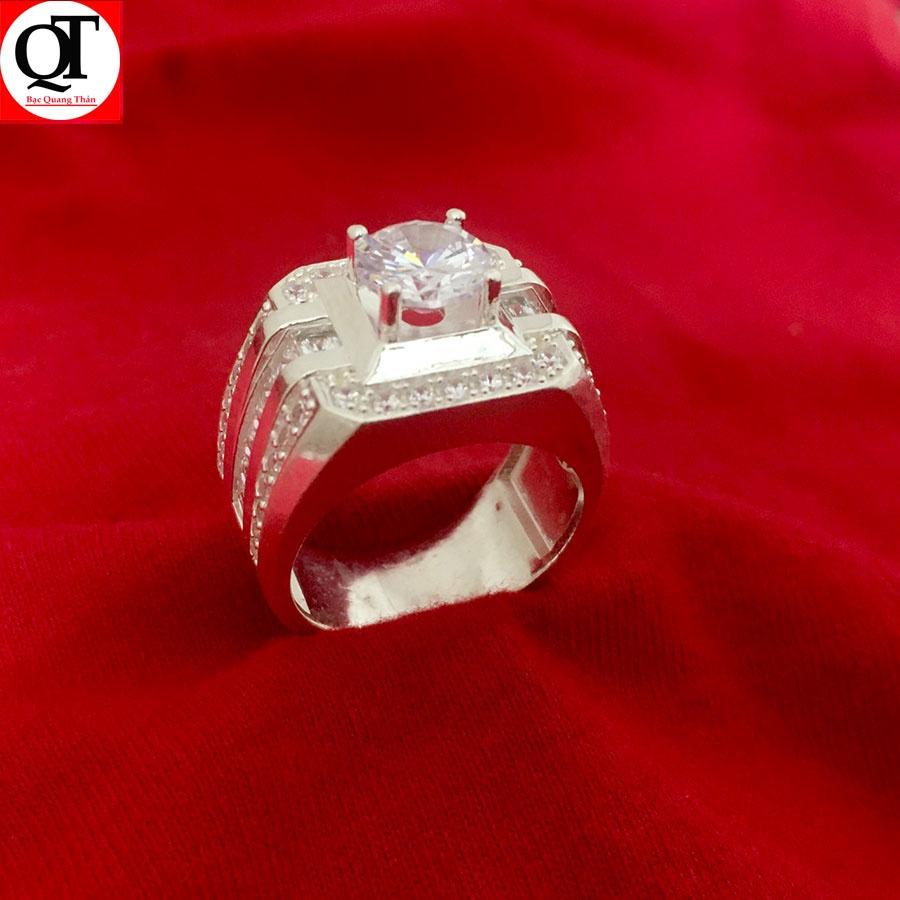 Nhẫn nam ổ cao gắn kim cương nhân tạo 6ly phong cách thanh lịch trang sức Bạc Quang Thản - QTNA33