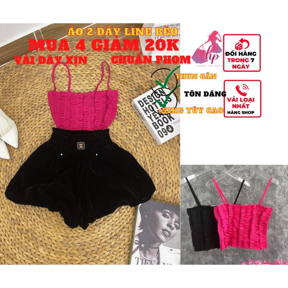 Áo 2 dây nữ kiểu line bèo croptop đẹp ôm body thun gân màu trắng đen cực dễ thương hàn quốc A110