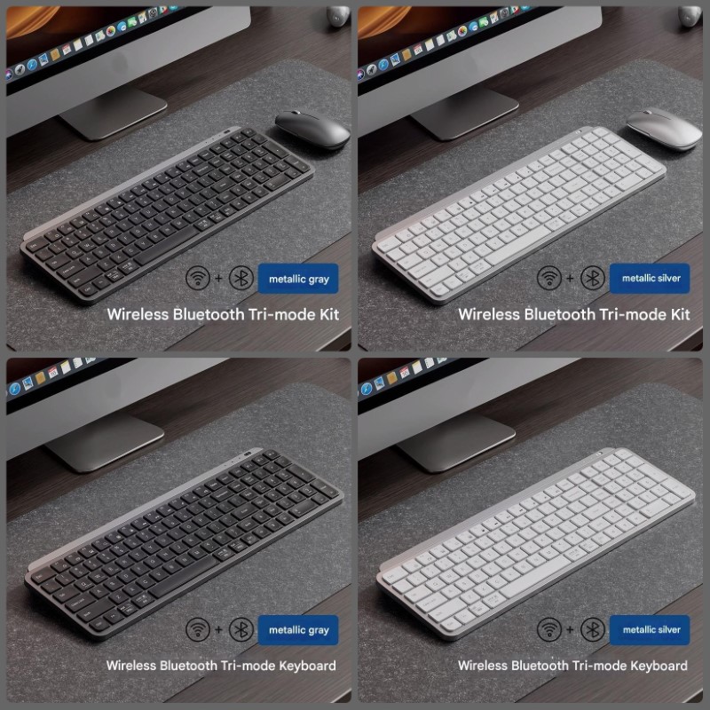 Bàn phím chuột không dây mini X107 - pin sạc - đa kết nối bluetooth 5.0 + Usb wireless 2.4G chống ồn cho pc laptop hàng nhập khẩu