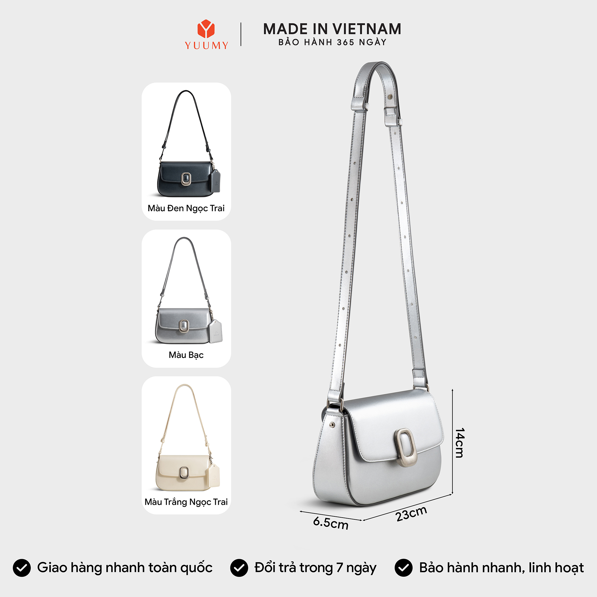 Túi Yuumy ( Thời trang nữ khóa oval kèm gương mini - Túi đeo chéo da Glossy YN312 )