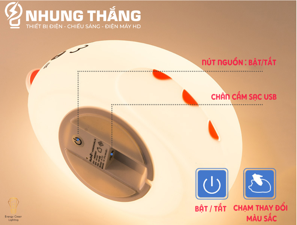 Đèn Ngủ Hình Chú Mèo Xinh Xắn Dễ Thương WH-A03 - Thay Đổi Màu Sắc Tùy Thích - Silicon Mềm Mại Siêu Bền - Pin Sạc Tích Điện