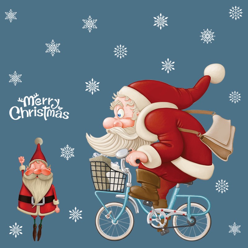 Decal trang trí Noel - Ông già Noel đạp xe đạp
