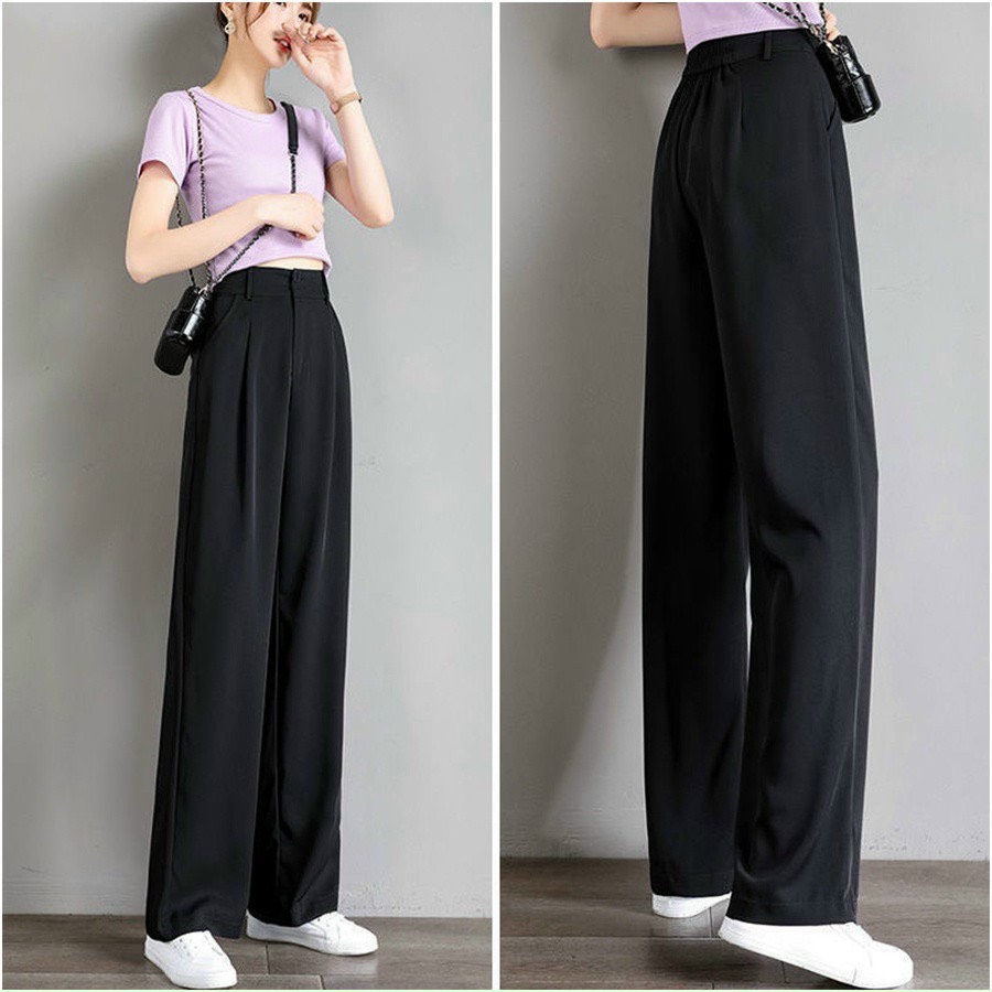 Quần Ống Rộng Cạp Cao Khoá giữa ,Quần Culottes Lưng Cao Dáng Suông Sang Trọng