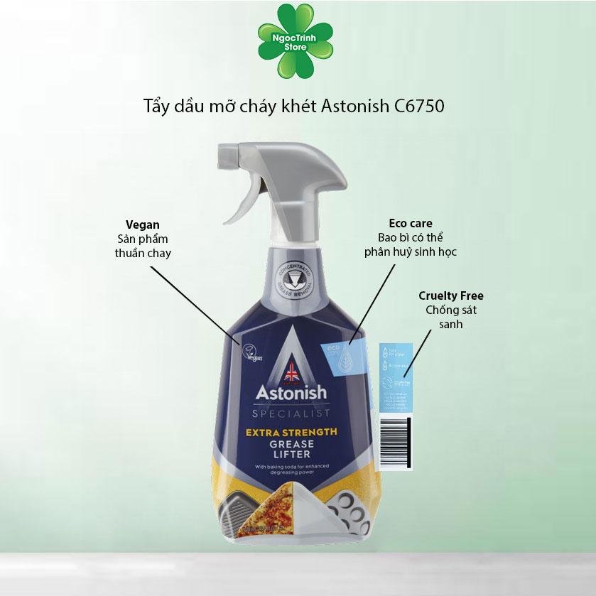 Siêu tẩy dầu mỡ cháy khét bếp Astonish tẩy sạch lưới lọc máy hút mùi, mặt bếp ga, bếp từ, tường gạch ốp. Chai 750ml