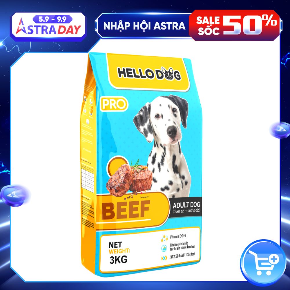 Thức Ăn Chó Cao Cấp Hương Vị Bò Nướng Hello Dog Beef 3KG