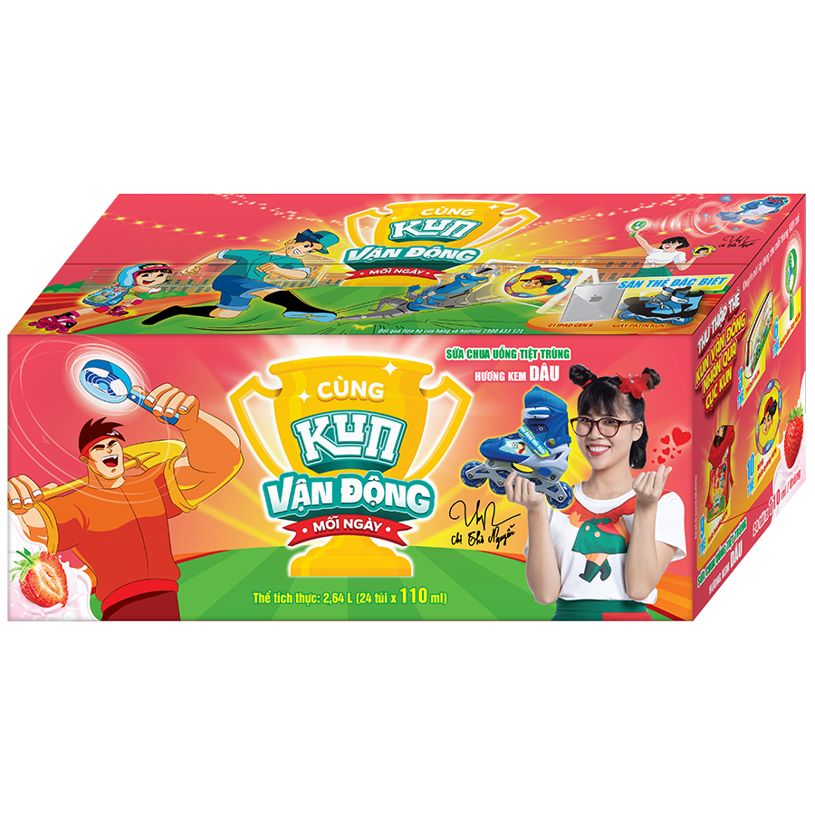 Thùng 24 Túi Sữa Chua Uống Hương Dâu KUN 110ml/túi