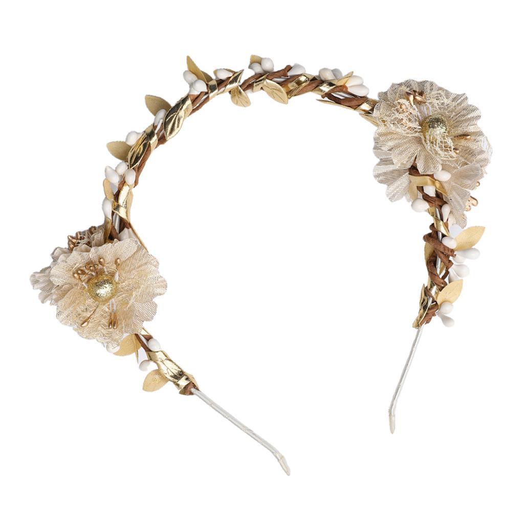 Women Beige Flower Girl Fairy Wedding Party Hair Headband Garland