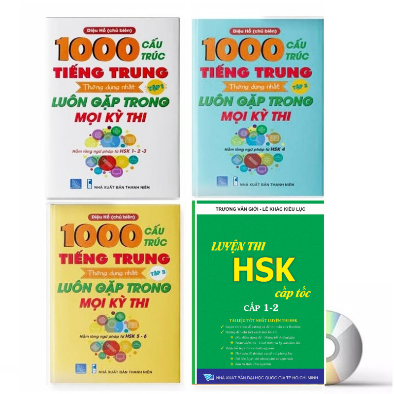 Combo 4 sách : 1000 Cấu Trúc Tiếng Trung Thông Dụng Nhất Luôn Gặp Trong Mọi Kỳ Thi Tập 1 + Tập 2 + Tập 3 và Luyện thi HSK cấp tốc tập 1- tương đương HSK1 -HSK2