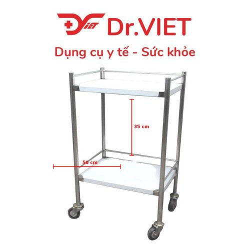 Xe đẩy DrViet – 2 tầng 35×50 (Không hộc) – Hỗ trợ sắp xếp &amp; vận chuyển dụng cụ y tế
