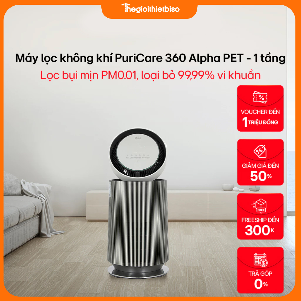 [GIÁ TẠI KHO] Máy lọc không khí 1 tầng PuriCare360 Alpha PET AS65GDBY0 - Hàng chính Hãng LG - Bảo hành 12TH