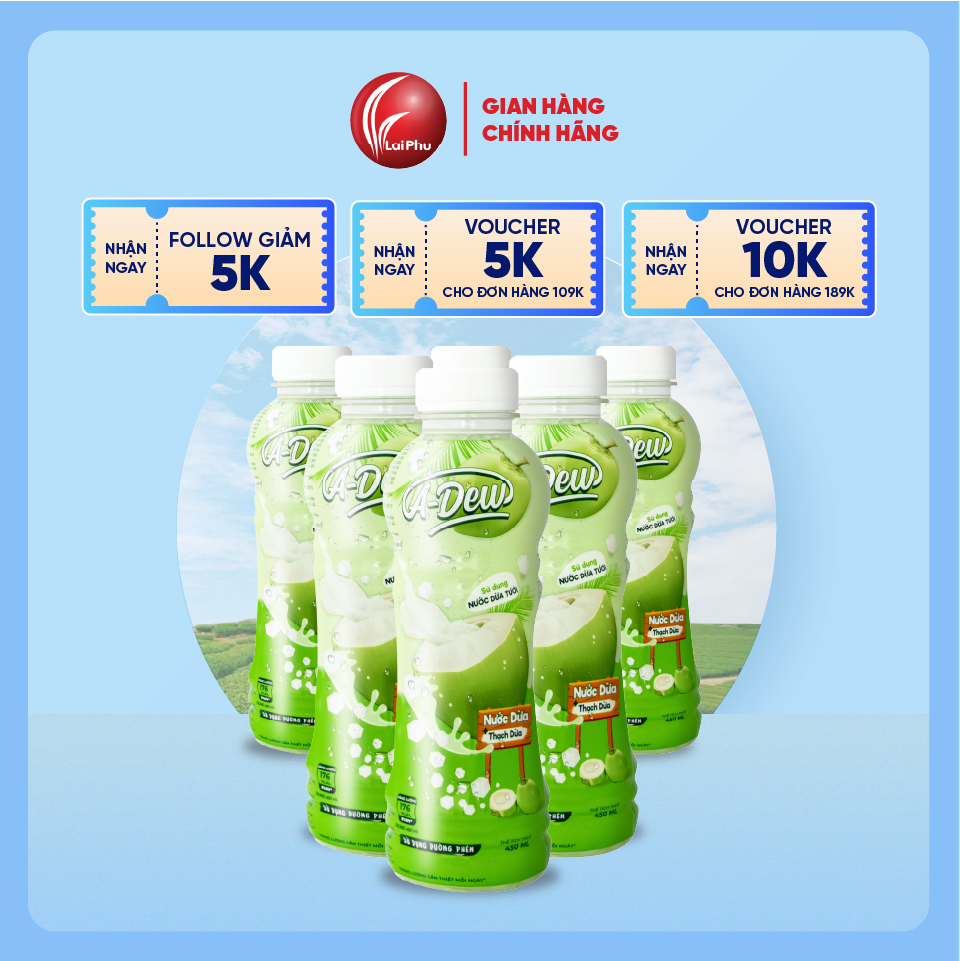 Nước Dừa Thạch Dừa A Dew 450ml - Lốc 6 Chai