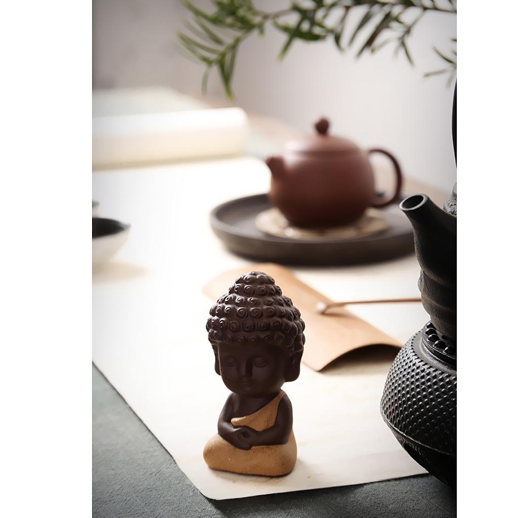 2X Little Monk Buddha Ceramic Statues Holder Tea Pet Home Tea Tray Decor Blue