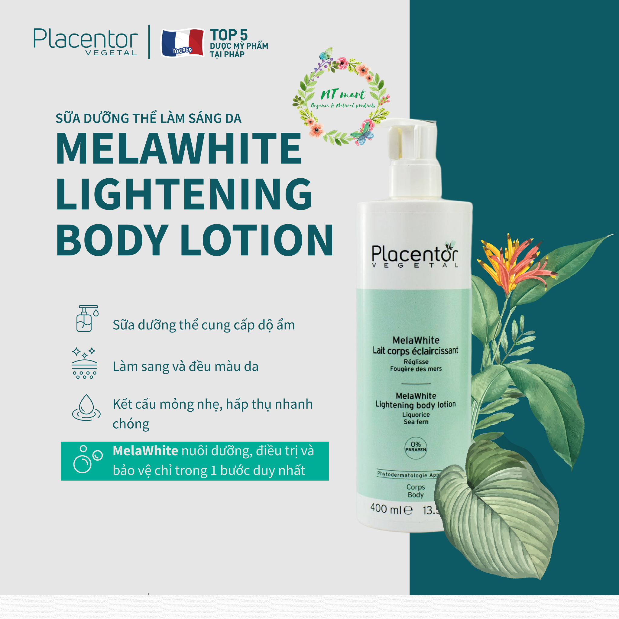 Sữa Dưỡng Thể Trắng Da Placentor MelaWhite Lightening Body Lotion