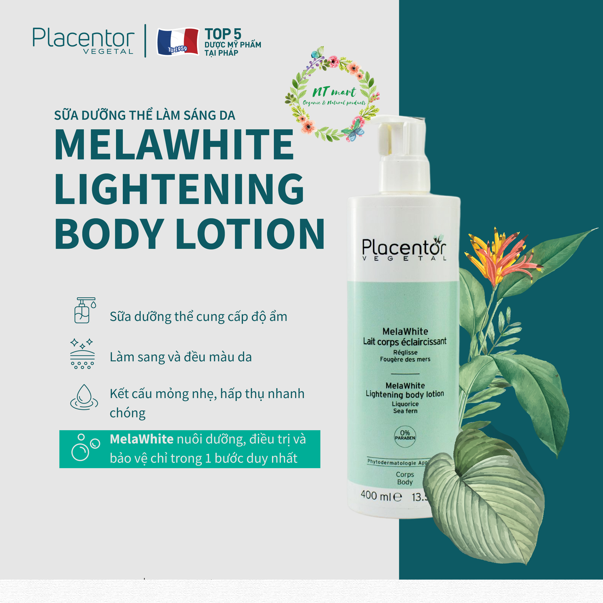 [THUẦN CHAY] Sữa Dưỡng Thể Trắng Da Placentor MelaWhite Lightening Body Lotion