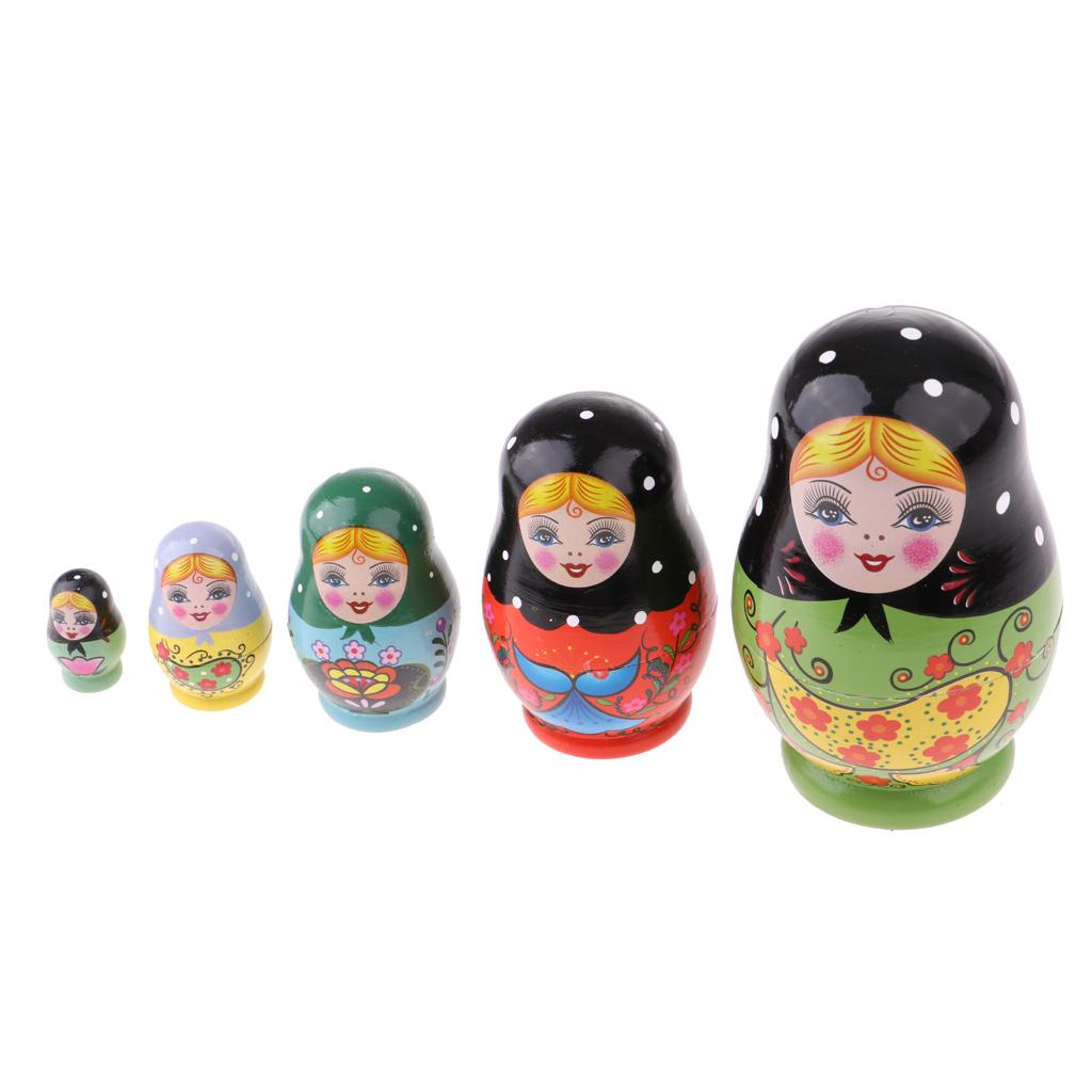 5PCS Painted Girl Wooden Russian Nesting Dolls Babushka Matryoshka Toy Craft