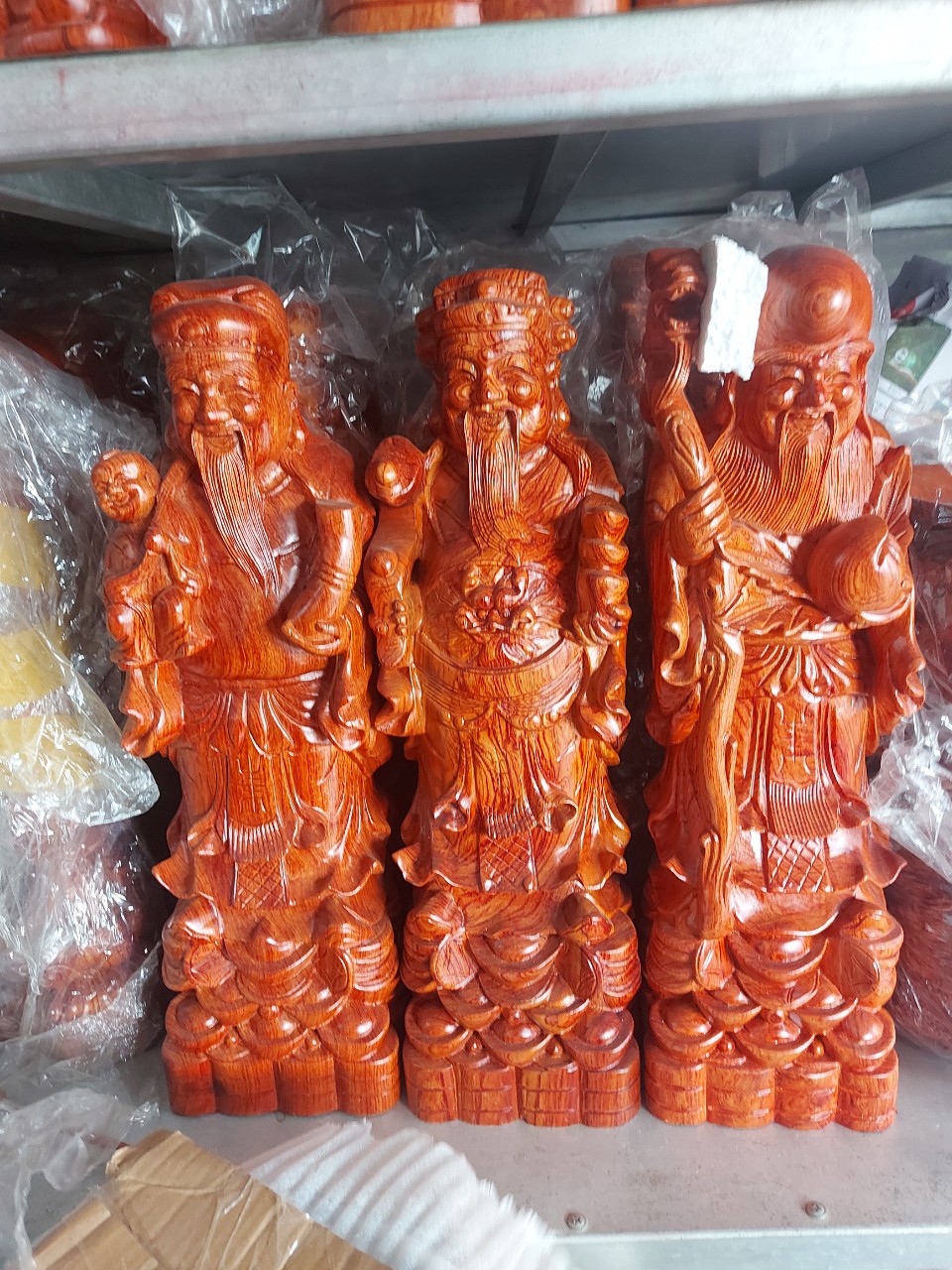 Bộ tam đa Phúc Lộc Thọ gỗ hương nguyên khối cao 50cm