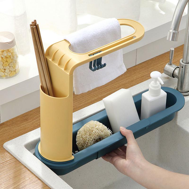 Bồn Rửa Kệ Có Móc Treo Bồn Rửa Nhà Bếp Nhà Tổ Chức Có Thể Điều Chỉnh Bồn Rửa Chén Ráo Nước Giá Để Xà Bông Bọt Biển Treo Khăn Phụ Kiện Nhà Bếp