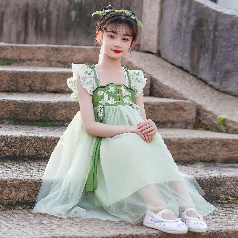 CHENGRUI Trang phục mùa hè cổ điển của cô gái ăn mặc mùa hè 2023 váy trẻ em mùa hè cô gái lớn Đường ăn mặc mùa hè ngắn tay áo