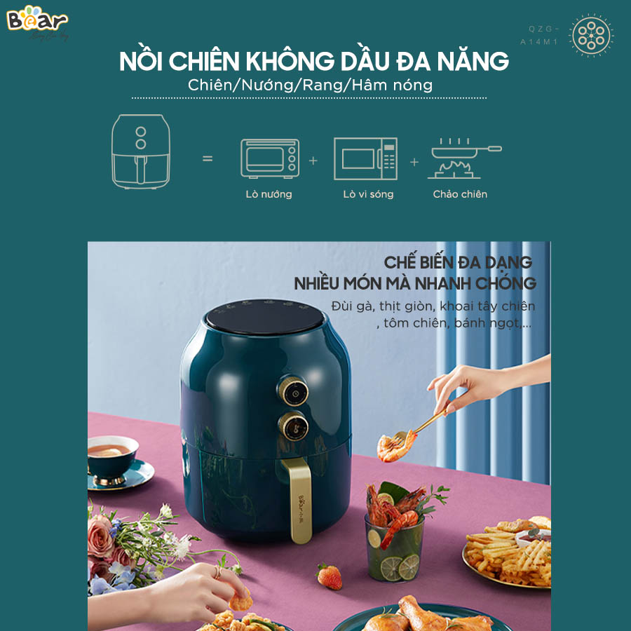 Nồi Chiên Không Dầu Bear VS-8083A Công Nghệ Nhiệt Đối Lưu 360 Độ Chiên, Lòng Nồi Tráng Men Chống Dính, Vỏ Nhựa Cao Cấp An Toàn - Hàng Chính Hãng