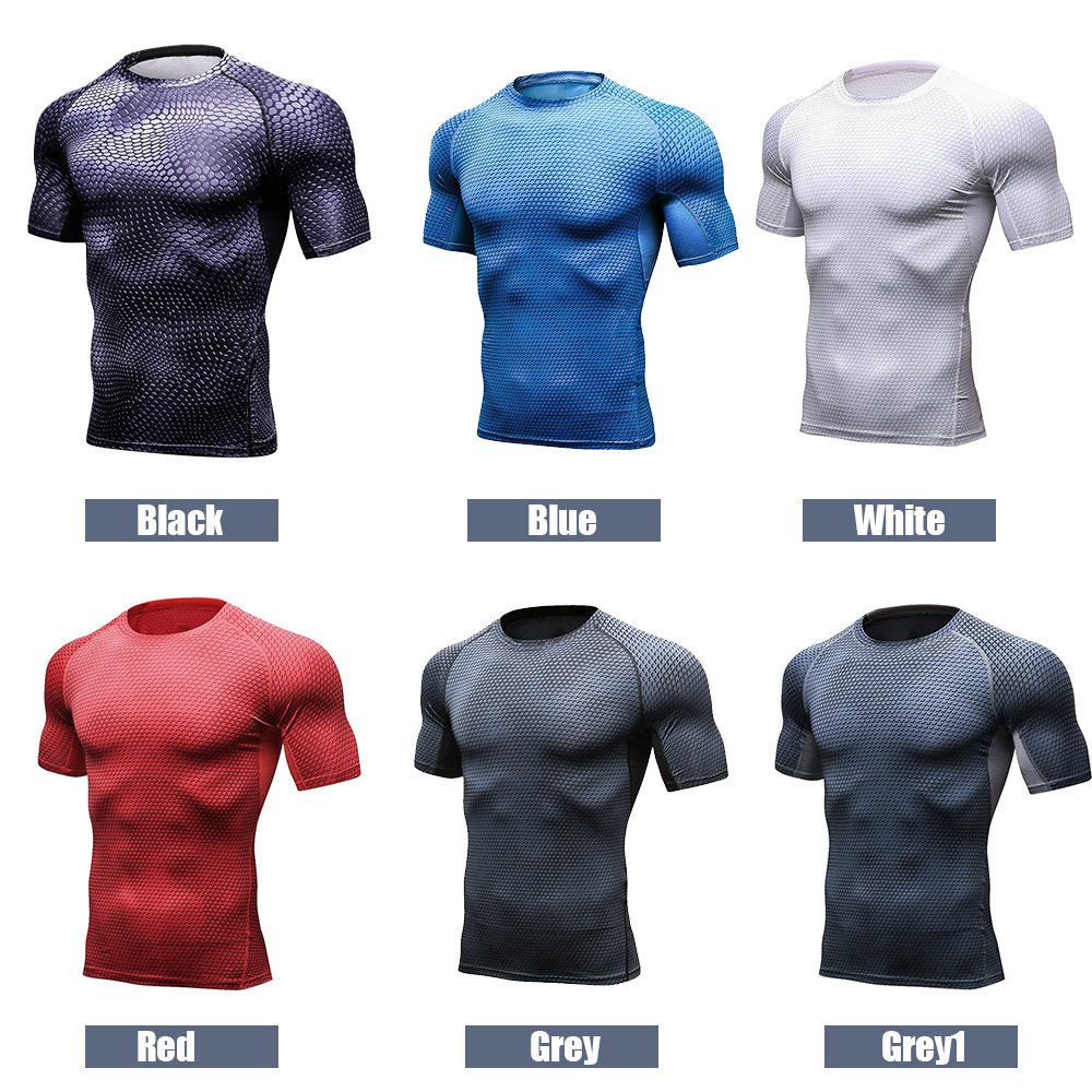 Áo thun thể thao nam in 3D cổ tròn ngắn tay bó sát cơ thể co giản thỏa mái
