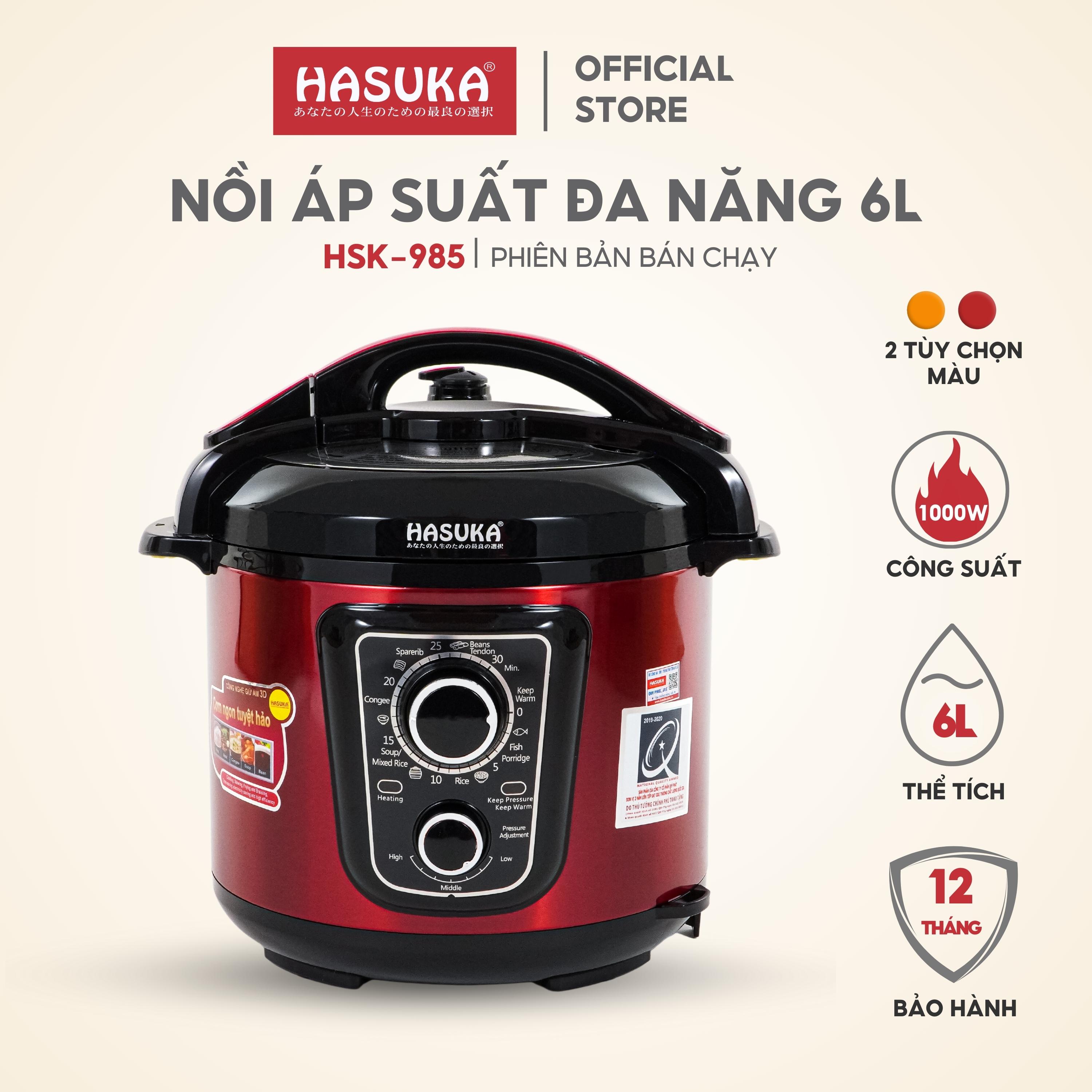 Nồi áp suất điện đa năng HASUKA HSK-985 dung tích 6L, công suất 1000W phù hợp với mọi gia đình - Hàng chính hãng (BH 12 tháng)