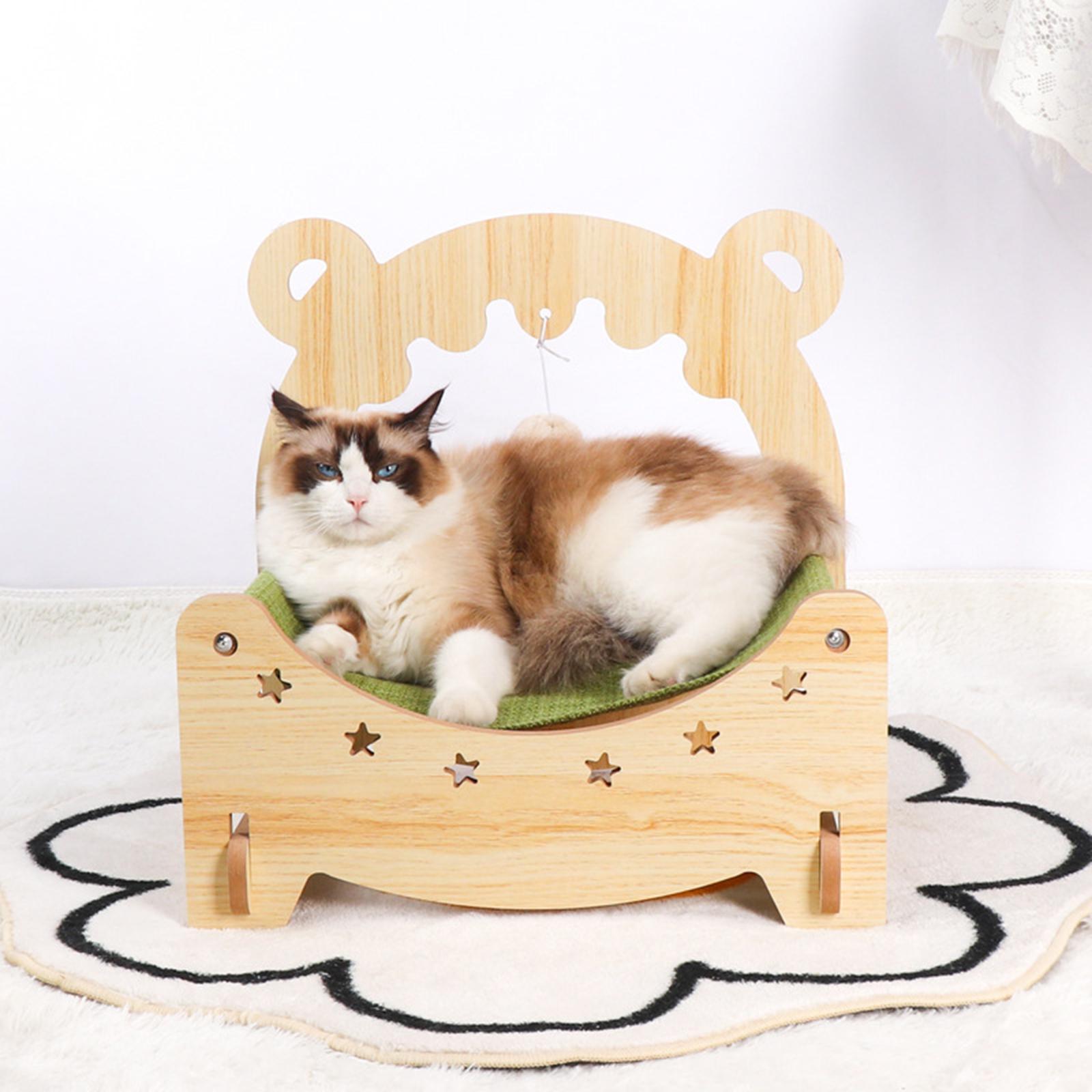 Wooden Cat Bed Hammock Elevated Cat House Sleeping Nest for Cat Rabbit Puppy