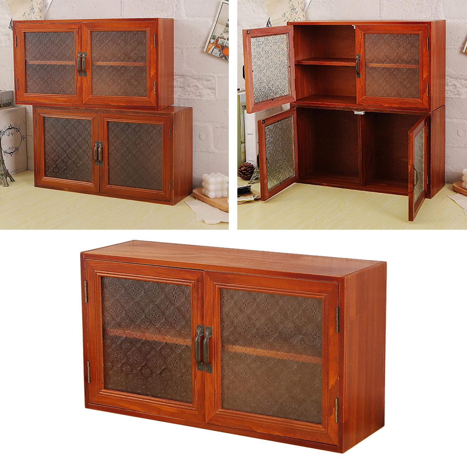 Wood Storage Cabinet Action Figures Display Shelf 2 Tiers Multipurpose Desktop Display Rack Shelf for Pantry Mugs Action Figures Cups