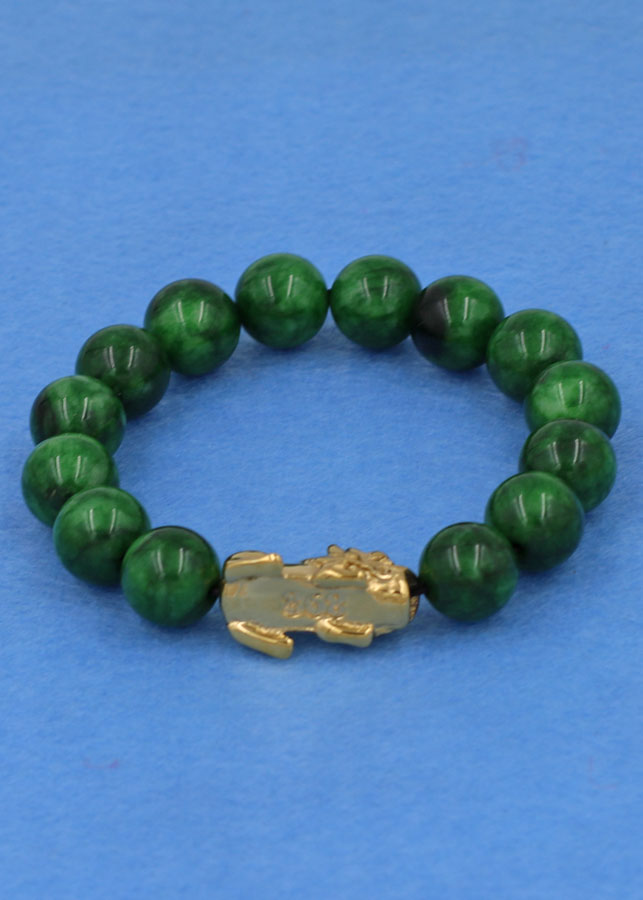 Chuỗi đeo tay Cẩm Thạch Đông Ninh 12 ly - cẩn Tỳ Hưu inox vàng VCTDNTHV12