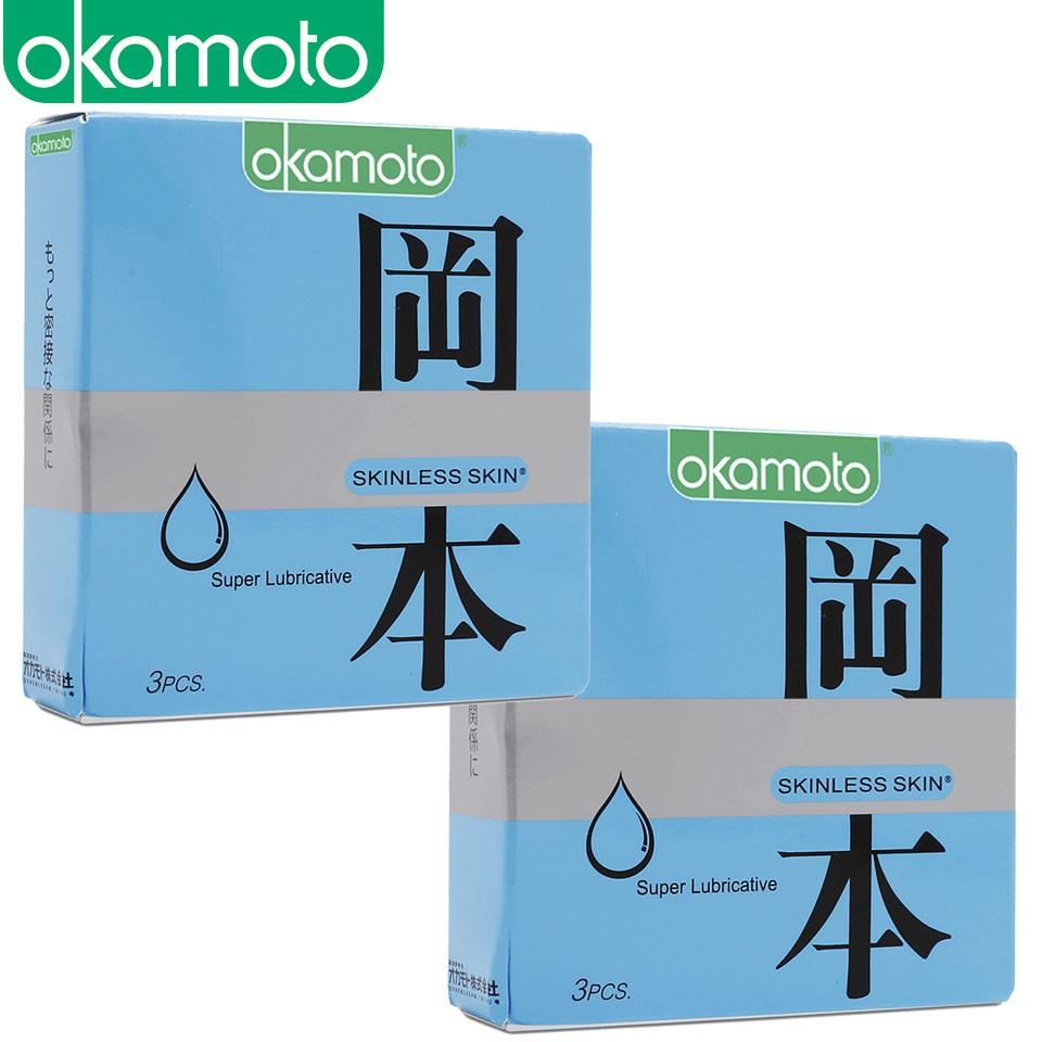 Combo 2 cái Bao Cao Su Okamoto Skinless Skin Super Lubricated Siêu Bôi Trơn Hộp 3 Cái