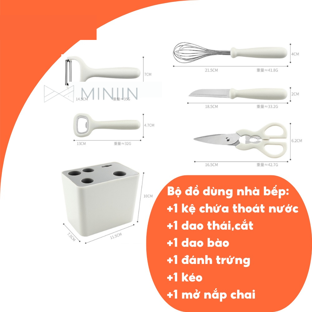 Bộ Dụng Cụ Nhà Bếp 6 Món Bộ Dao Kéo Làm Bếp Đa Năng Bằng Thép Không Gỉ Sắc Bén Kèm Khay Đựng Sang Trọng- HÀNG CHÍNH HÃNG MINIIN