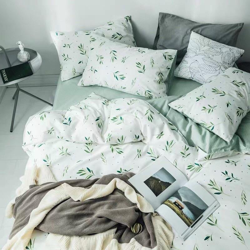 Set Cotton Living 100% Hàng Nhập Khẩu Cao Cấp 4 Món Lá Me Trắng
