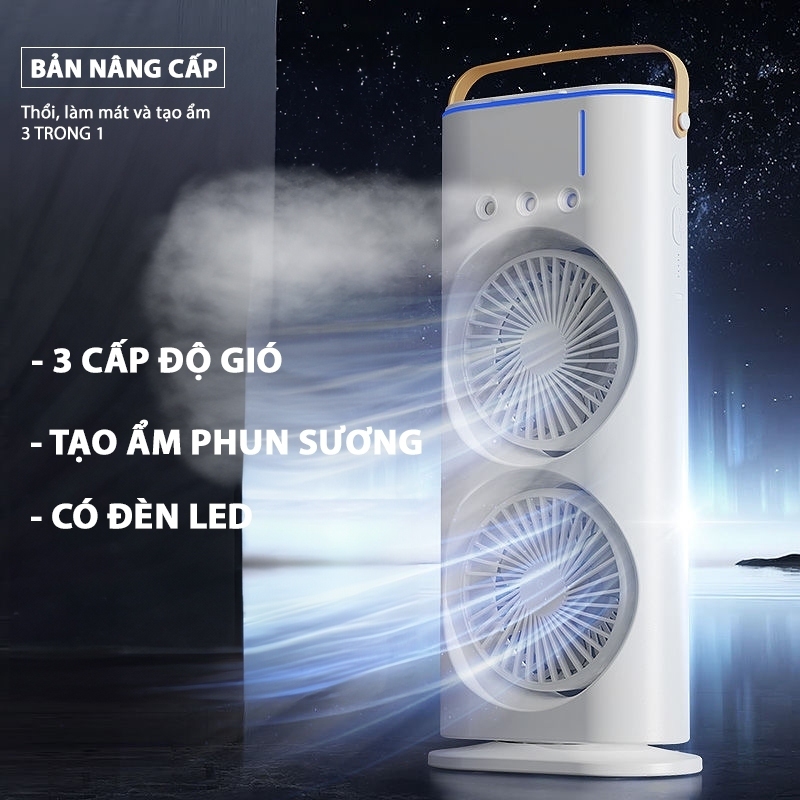 Quạt Điều Hoà Tích Điện Phun Sương 2 Tầng 10W Điều Khiển Từ Xa Tiện Lợi Tích Hợp Đèn Led