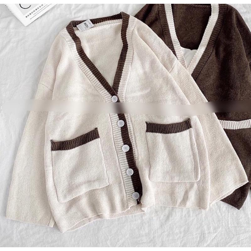 Áo cardigan trơn viền - ảnh thật 3 màu