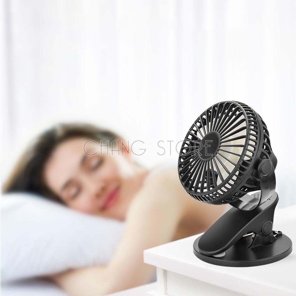 Quạt kẹp tích điện xoay 360 độ, quạt mini kẹp bàn