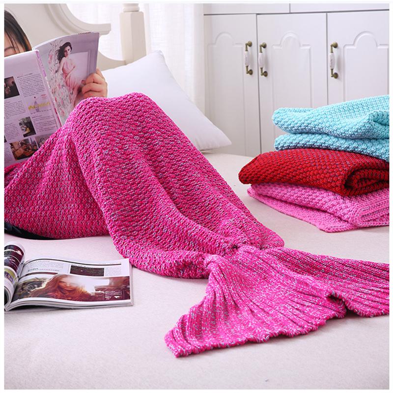 Mềm Mại Dệt Kim Đuôi Cá Chăn Móc Handmade Túi Ngủ Cho Trẻ Em Người Lớn Nhất Sinh Nhật Quà Tặng Giáng Sinh