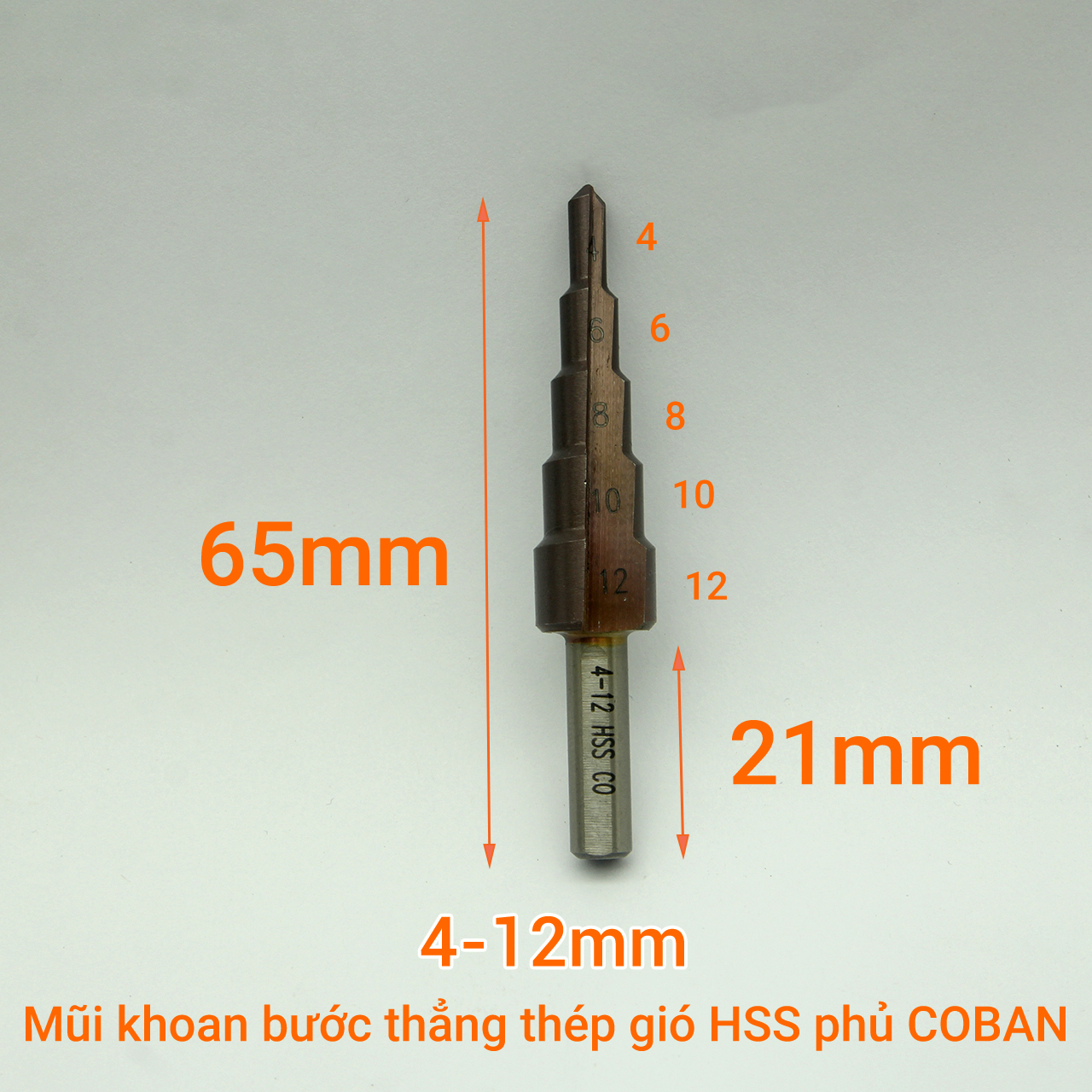 Mũi khoan bước thẳng 4-12 mm thép gió M35 coban chuôi tròn vát