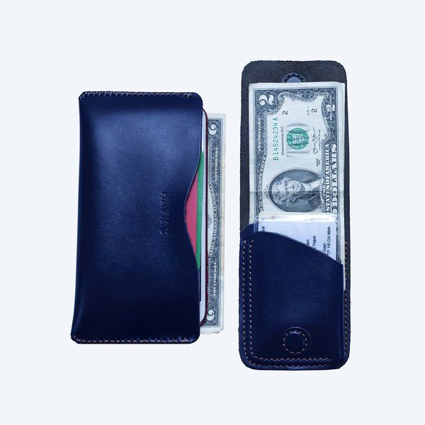Couple Ví Da Opmo & Gerbera Handcrafted Wallet Blue Navy