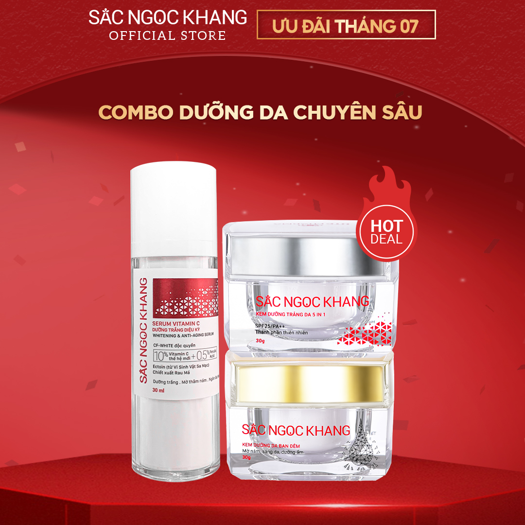 COMBO dưỡng da chuyên sâu kem dưỡng ban đêm 30g + kem dưỡng ban ngày 5 in 1 30g + Serum dưỡng trắng 30ml cho tác dụng nhanh mạnh, toàn diện