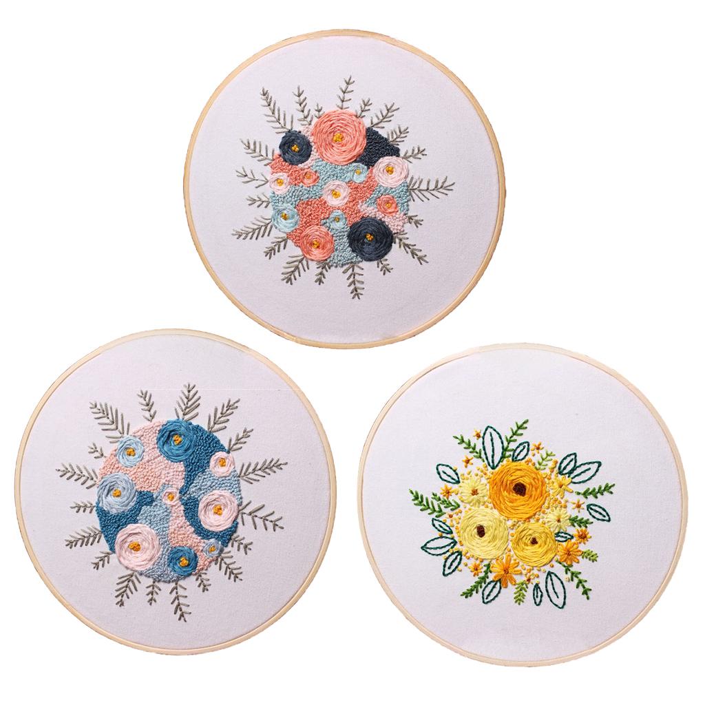 Embroidery Starter Kit Flower Pattern Cross Stitch Needlework Craft Flower_1