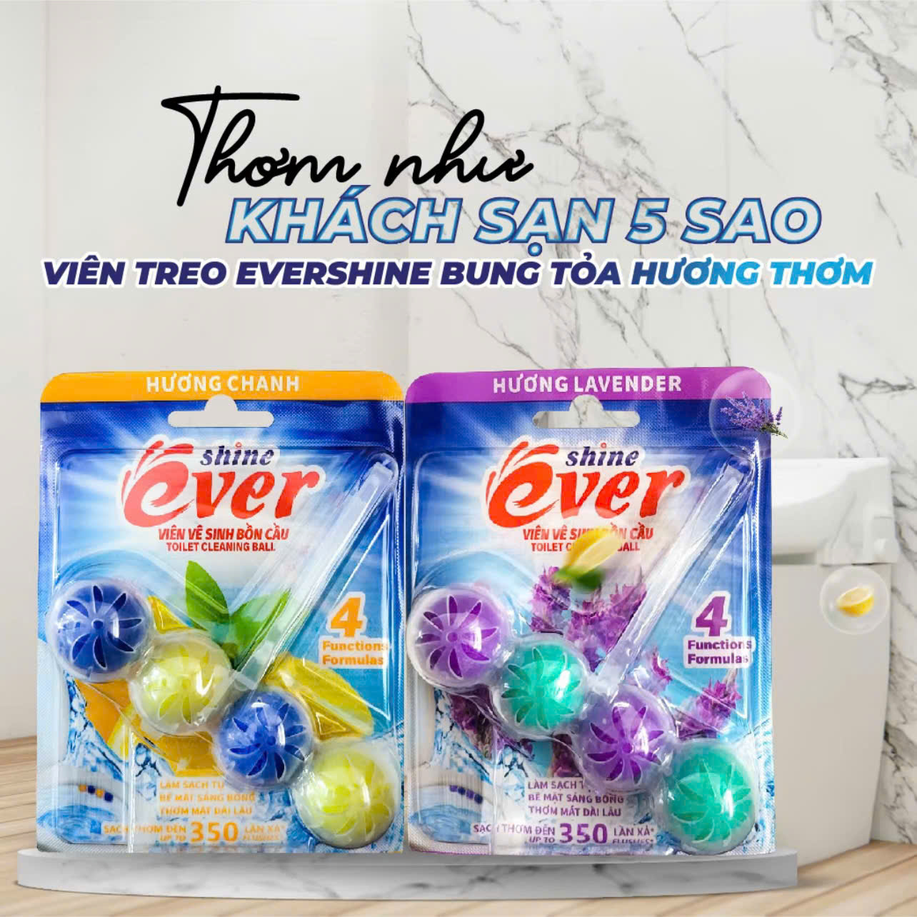 Combo 4 vỉ treo bồn cầu Evershine hương Chanh - TẶNG 1 vỉ treo hương Lavender