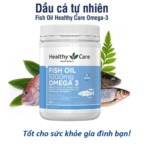 Dầu cá tự nhiên Healthy Care Fish Oil Omega-3 1000mg 400 viên chính hãng Úc giúp bổ mắt, kháng viêm, tốt cho trí não, tim mạch