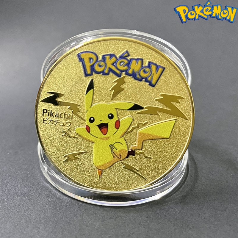 Đồng xu vàng Pokemon Pikachu kỹ niệm nhật bản Khủng long lửa nặng tay tặng kèm hộp bảo vệ 2030 5