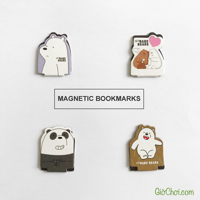 Bộ 4 Bookmark nam châm kẹp sách hình 3 chú gấu We Bare Bears